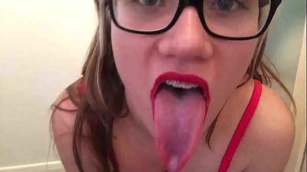 Braces slut masturbating showing tongue