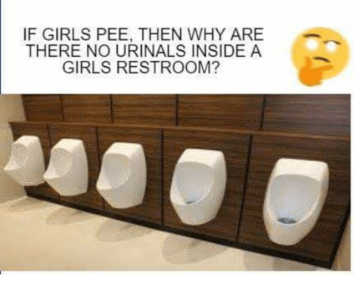 Young girl peeing in urinal