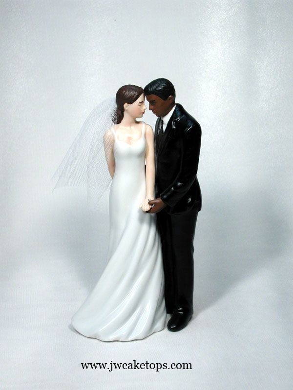 Interracial couple wedding cake toppers